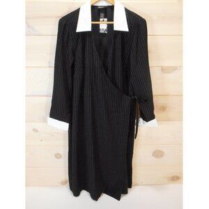 NWT Lane Bryant Wrap Shirt Dress Black with Contrast White Collar Womens Size 18
